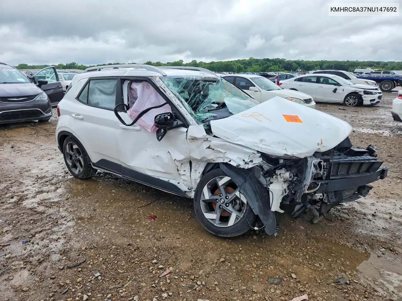 2022 Hyundai Venue VIN: KMHRC8A37NU147692 Lot: 58907886