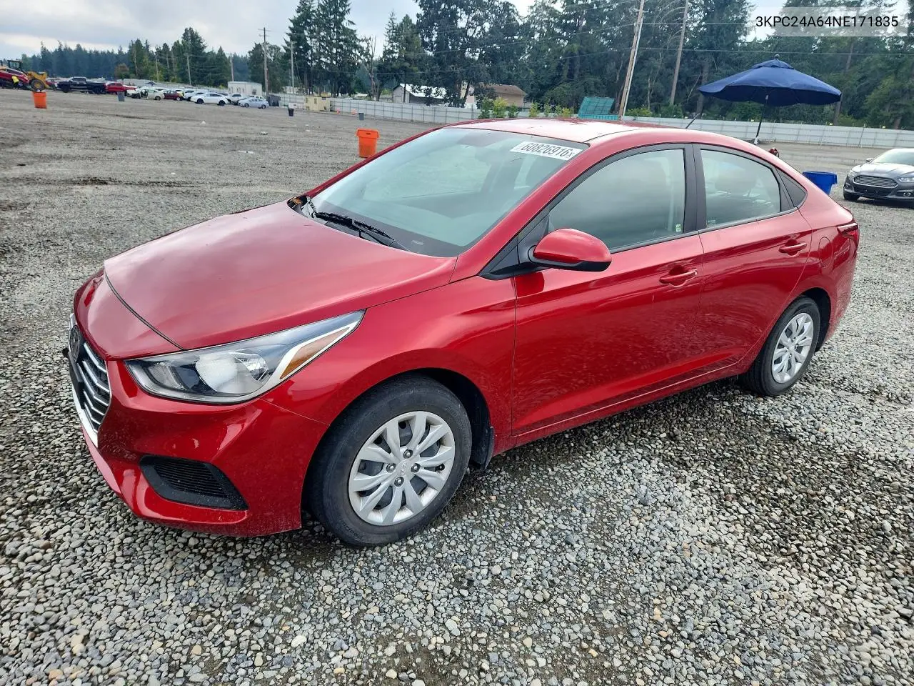 2022 Hyundai Accent Se VIN: 3KPC24A64NE171835 Lot: 60826916