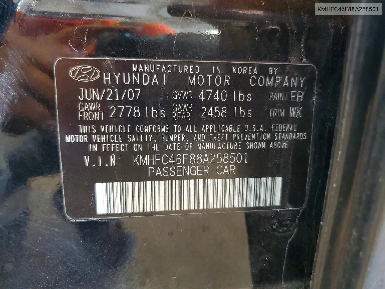 2008 Hyundai Azera Limited VIN: KMHFC46F88A258501 Lot: 56781106