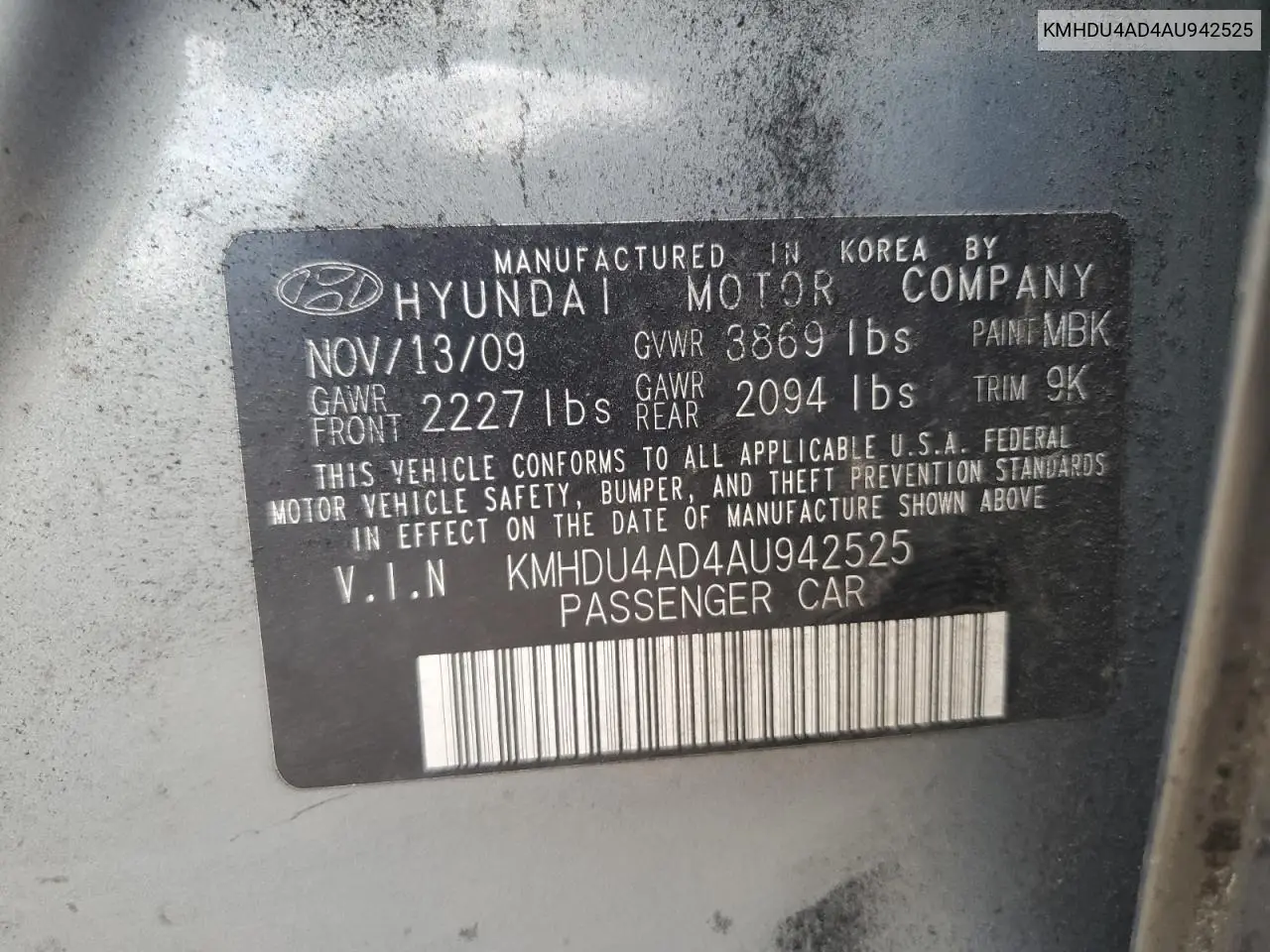 KMHDU4AD4AU942525 2010 Hyundai Elantra Gls