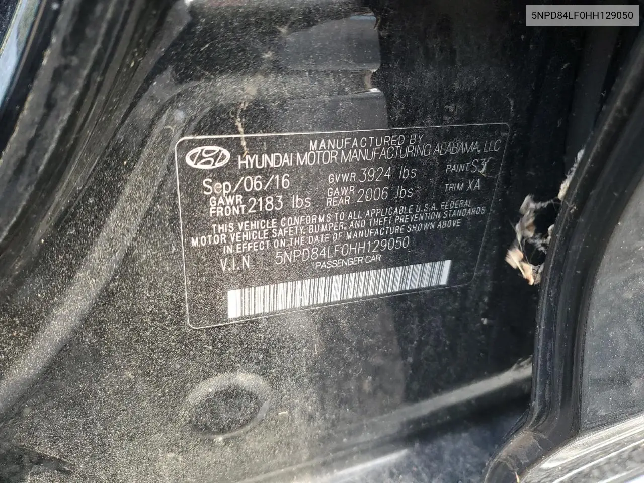 5NPD84LF0HH129050 2017 Hyundai Elantra Se