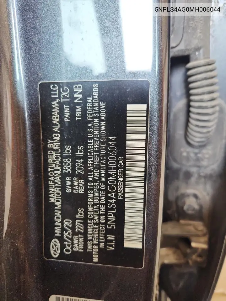 5NPLS4AG0MH006044 2021 Hyundai Elantra Sel