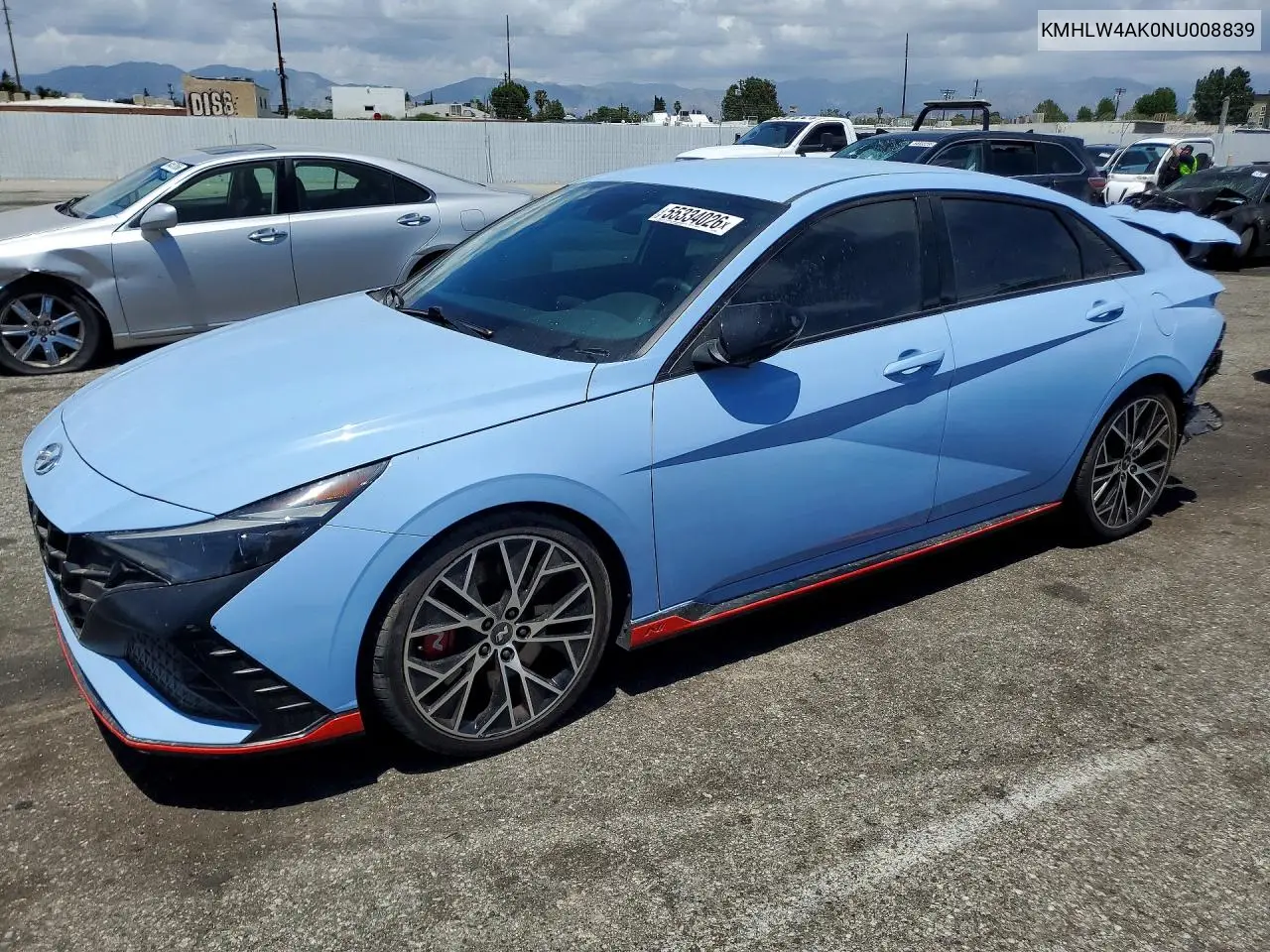2022 Hyundai Elantra N Base VIN: KMHLW4AK0NU008839 Lot: 55334026