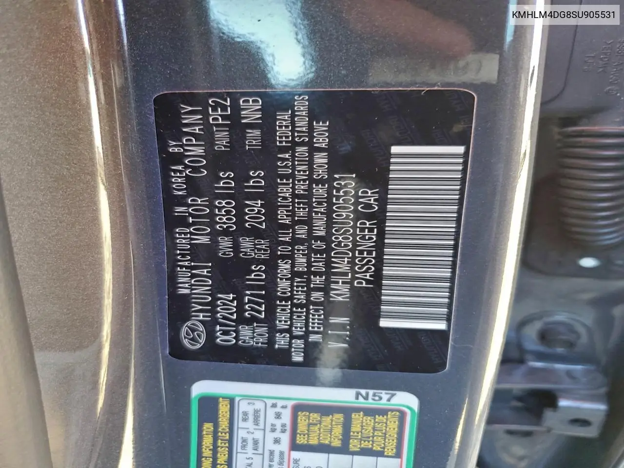 KMHLM4DG8SU905531 2025 Hyundai Elantra Sel Sport