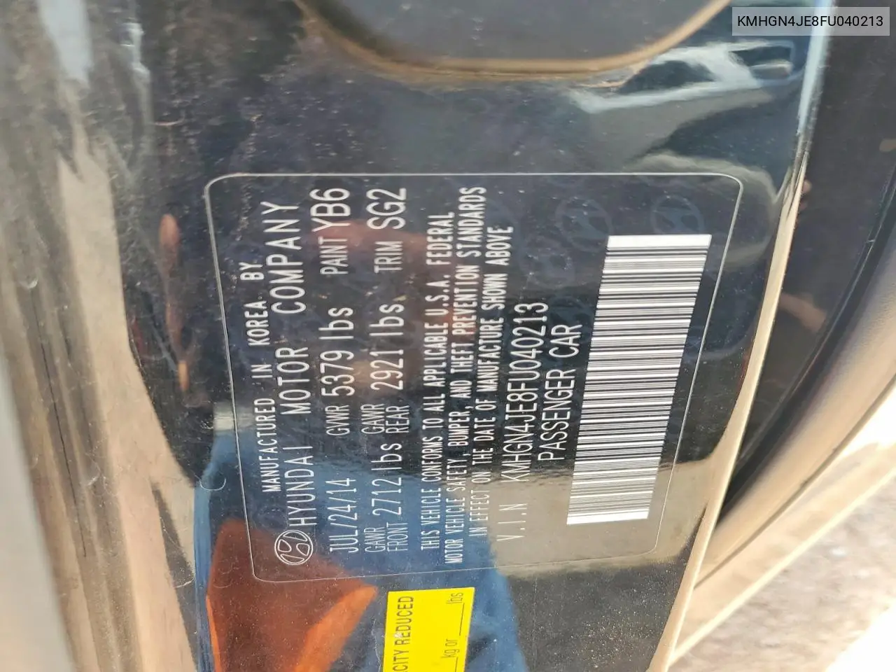2015 Hyundai Genesis 3.8L VIN: KMHGN4JE8FU040213 Lot: 60572726