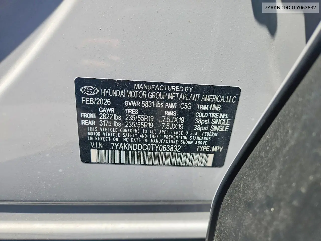 2026 Hyundai Ioniq 5 Sel VIN: 7YAKNDDC0TY063832 Lot: 59320896