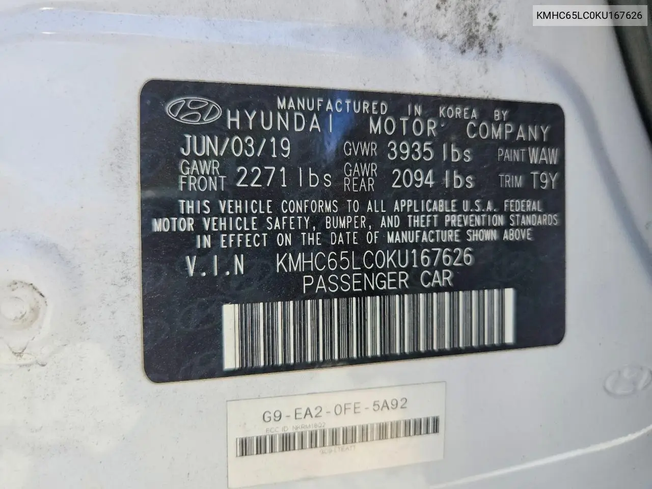 2019 Hyundai Ioniq Blue VIN: KMHC65LC0KU167626 Lot: 85628125