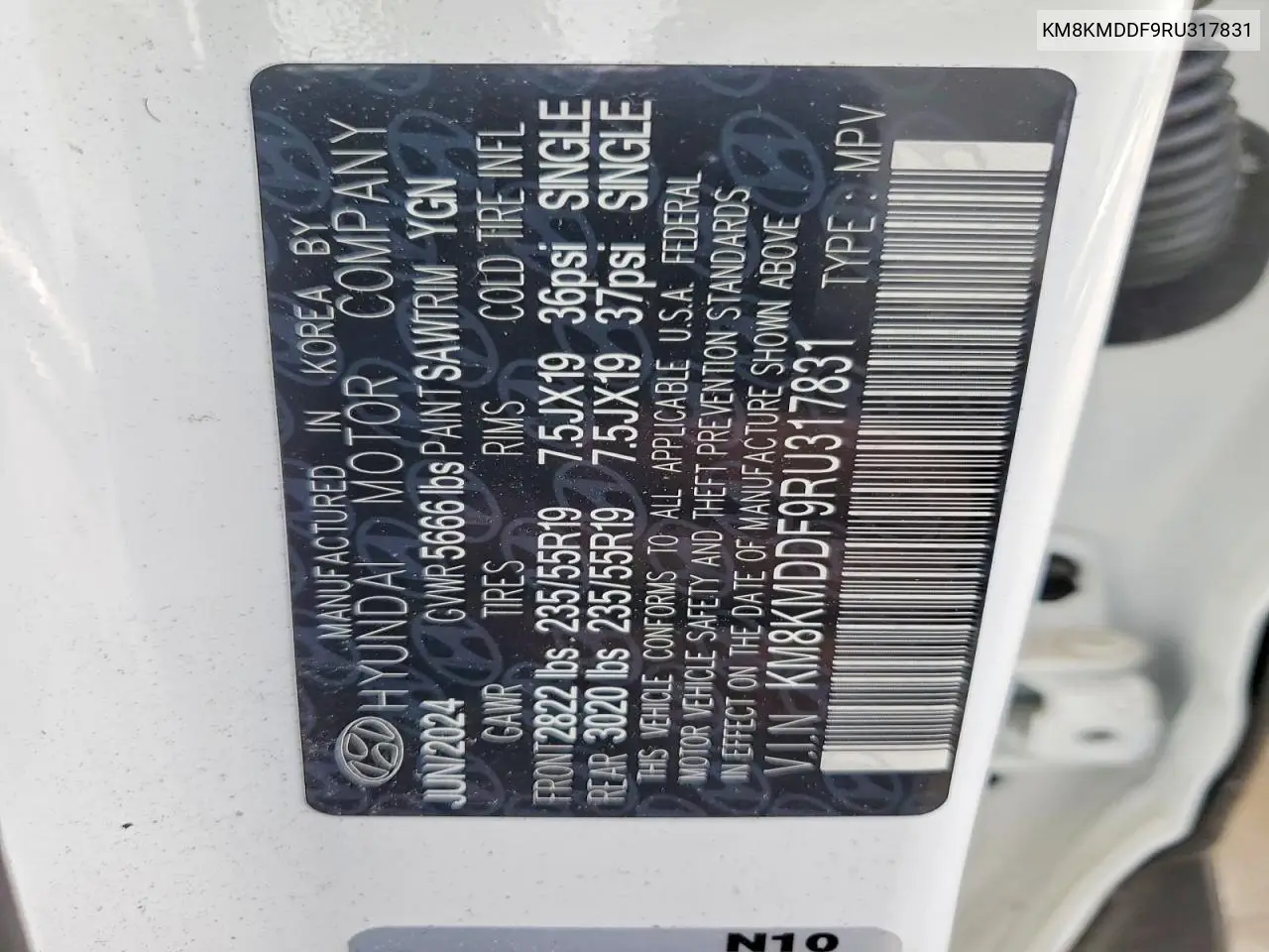 2024 Hyundai Ioniq 5 Se VIN: KM8KMDDF9RU317831 Lot: 60580326