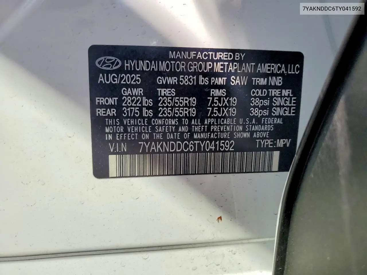 2026 Hyundai Ioniq 5 Sel VIN: 7YAKNDDC6TY041592 Lot: 54189346