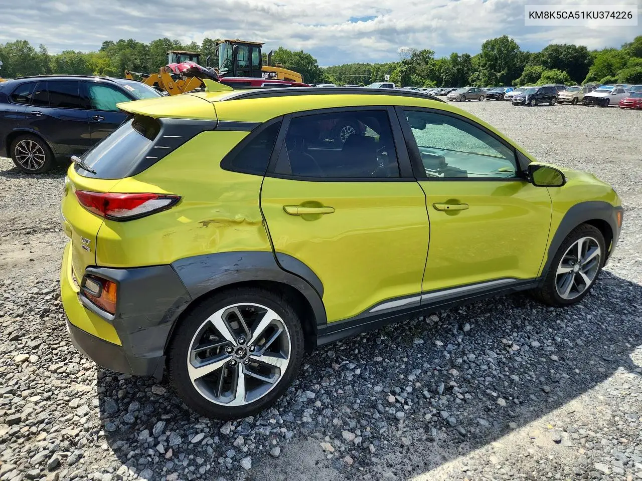 2019 Hyundai Kona Ultimate VIN: KM8K5CA51KU374226 Lot: 61908806