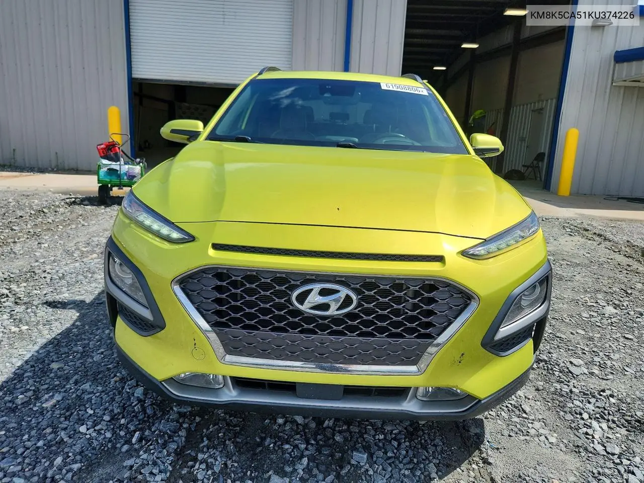 2019 Hyundai Kona Ultimate VIN: KM8K5CA51KU374226 Lot: 61908806