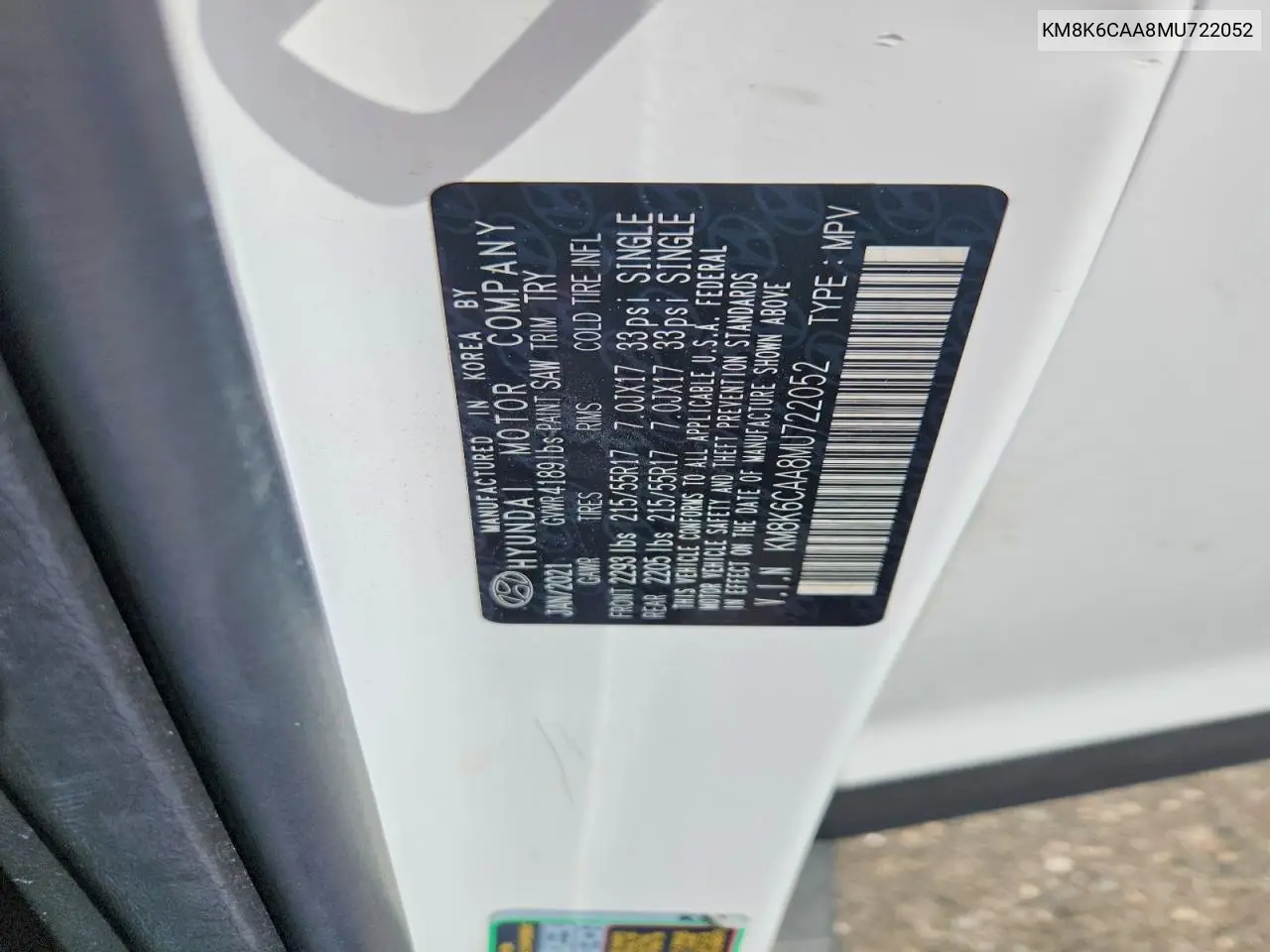 2021 Hyundai Kona Sel Plus VIN: KM8K6CAA8MU722052 Lot: 58266396