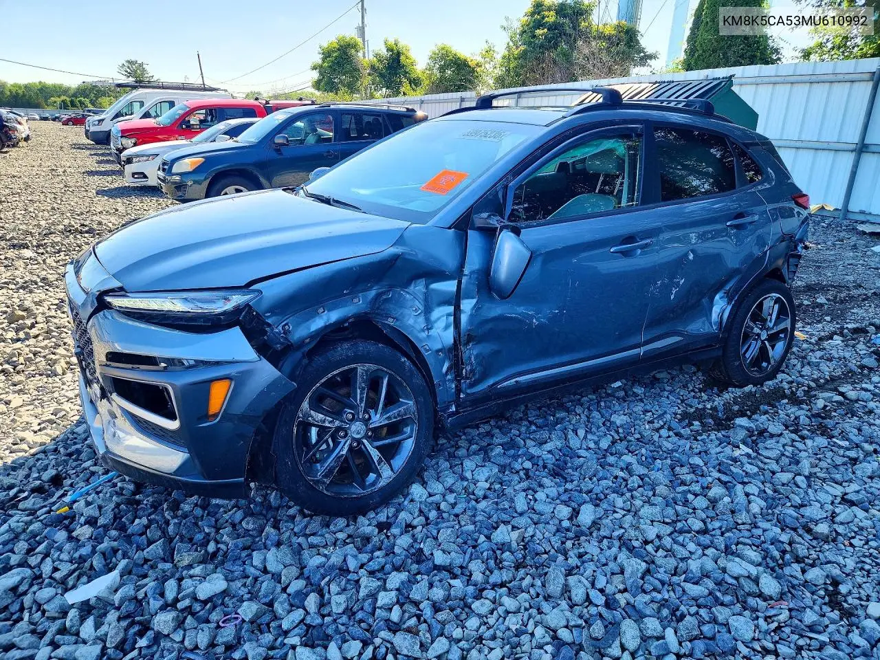 2021 Hyundai Kona Ultimate VIN: KM8K5CA53MU610992 Lot: 59975236