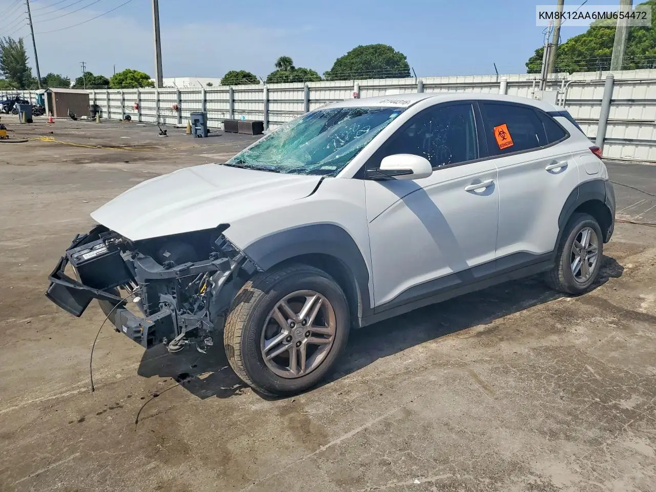 2021 Hyundai Kona Se VIN: KM8K12AA6MU654472 Lot: 61144316