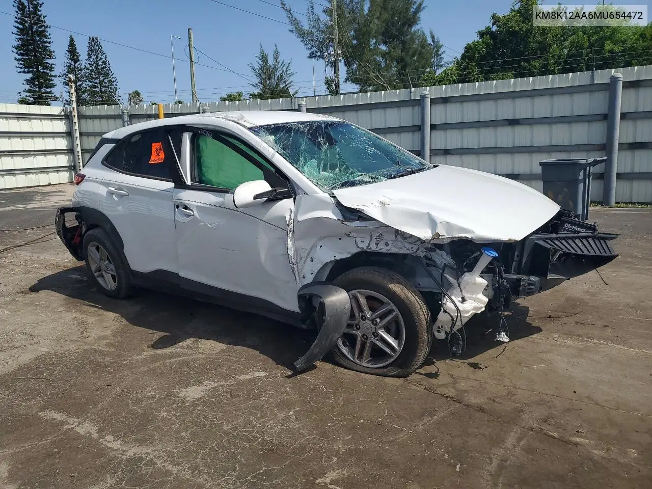 2021 Hyundai Kona Se VIN: KM8K12AA6MU654472 Lot: 61144316