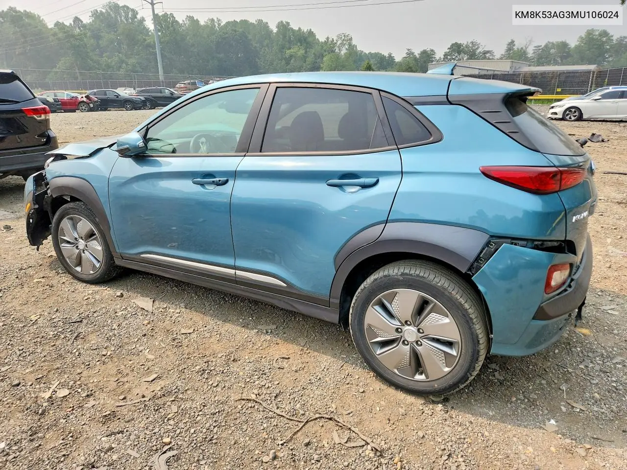 2021 Hyundai Kona Ultimate VIN: KM8K53AG3MU106024 Lot: 61210476