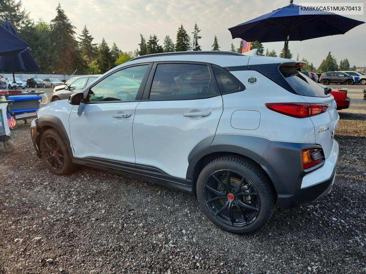 2021 Hyundai Kona Night VIN: KM8K6CA51MU670413 Lot: 61574716