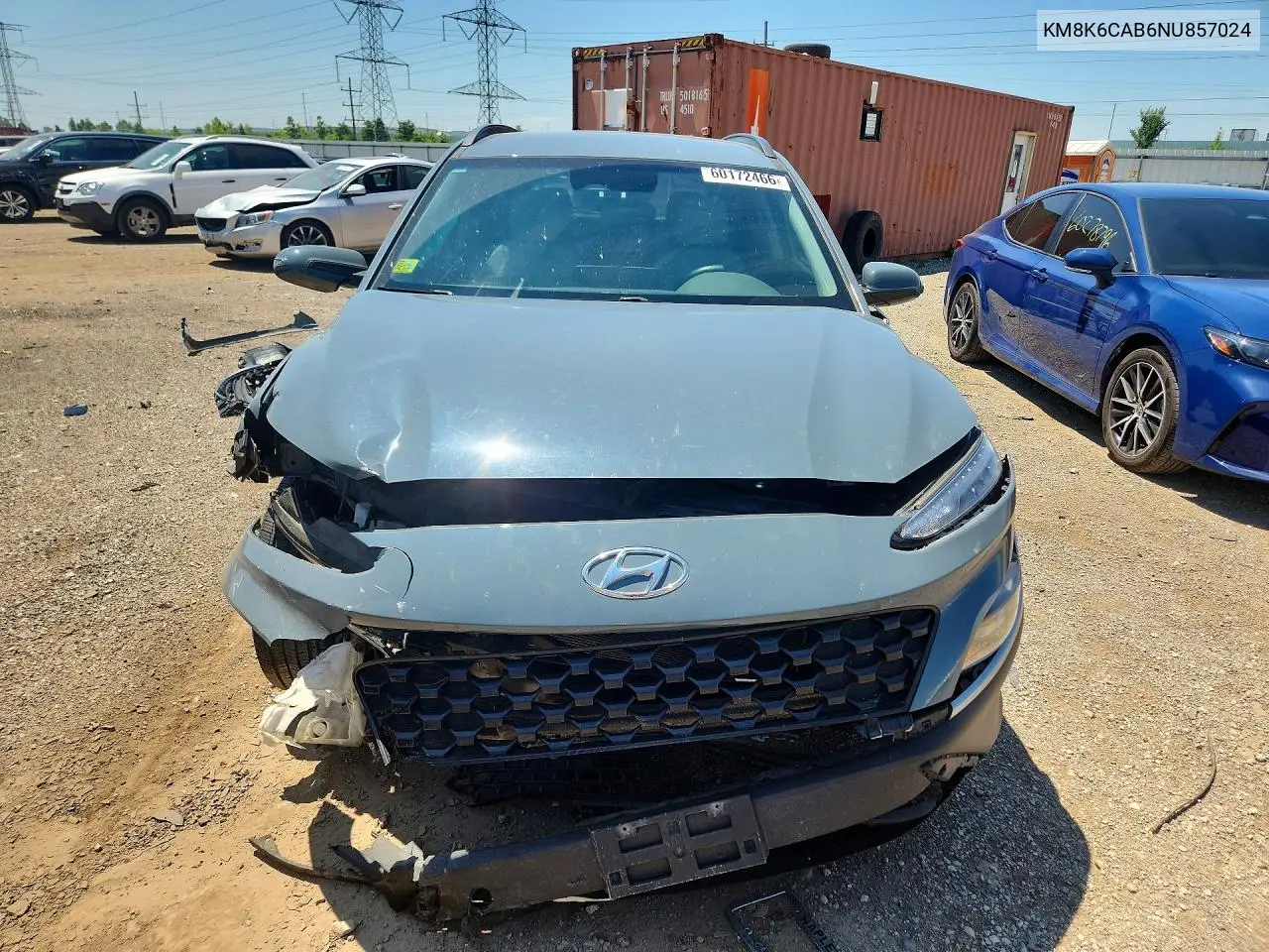 2022 Hyundai Kona Sel VIN: KM8K6CAB6NU857024 Lot: 60172466