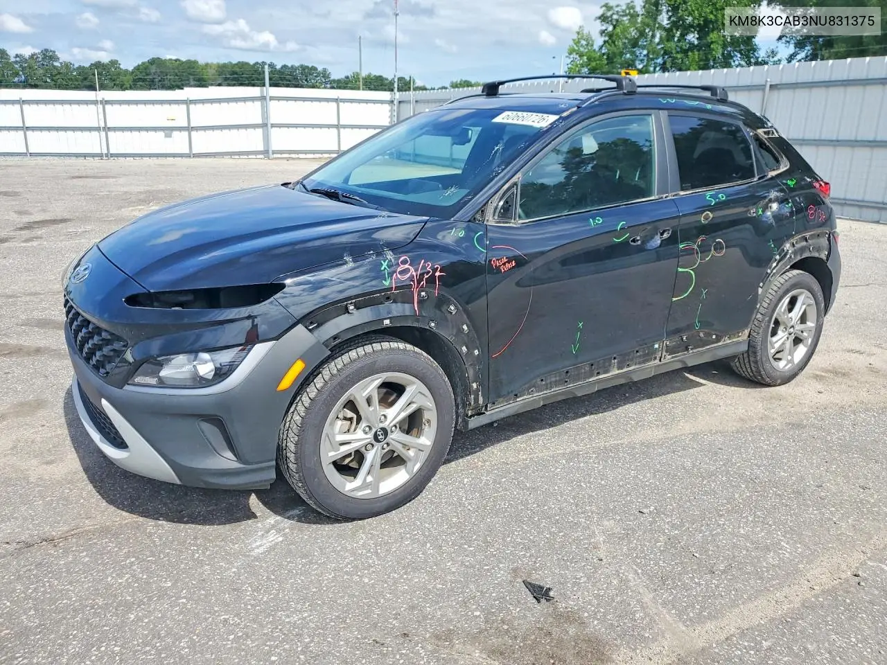 2022 Hyundai Kona Sel VIN: KM8K3CAB3NU831375 Lot: 60660726
