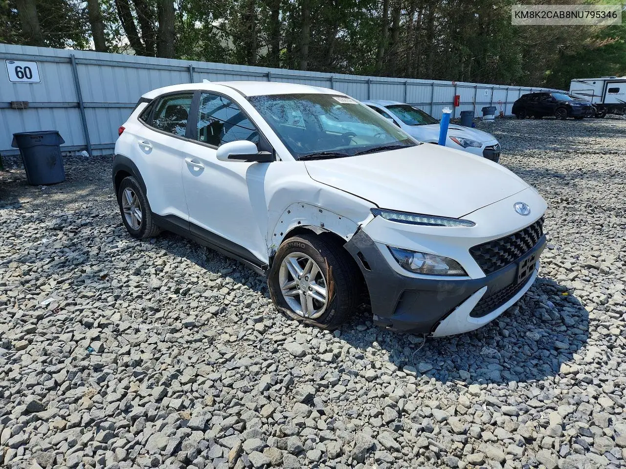 2022 Hyundai Kona Se VIN: KM8K2CAB8NU795346 Lot: 60820576
