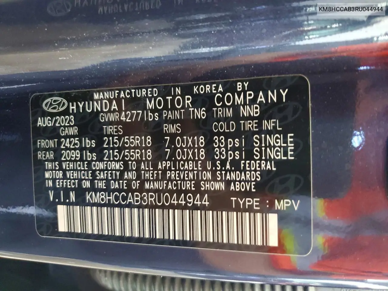 2024 Hyundai Kona Sel VIN: KM8HCCAB3RU044944 Lot: 60773706