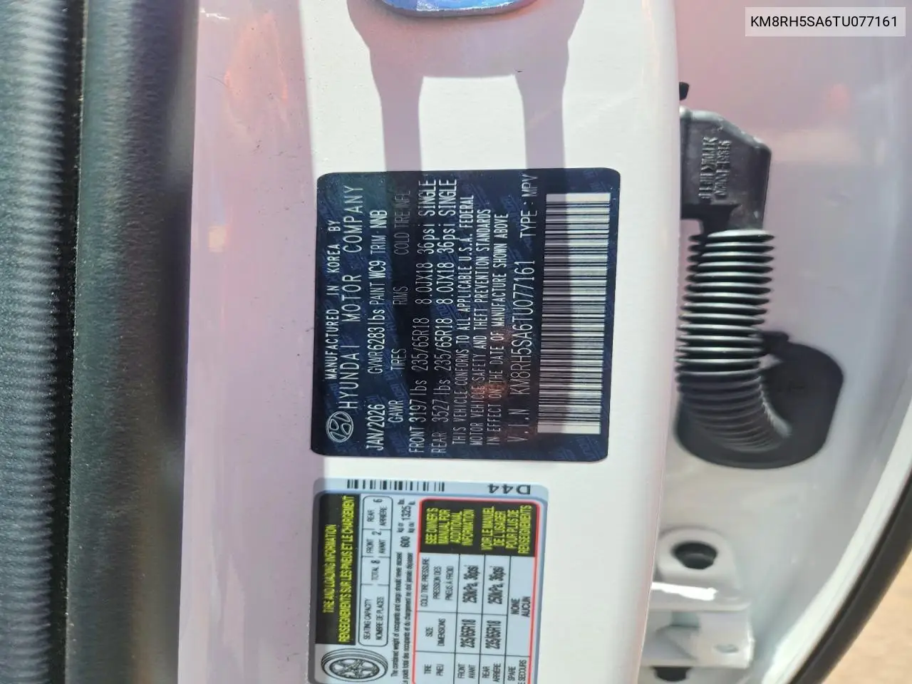 2026 Hyundai Palisade Blue Sel Premium VIN: KM8RH5SA6TU077161 Lot: 60859036