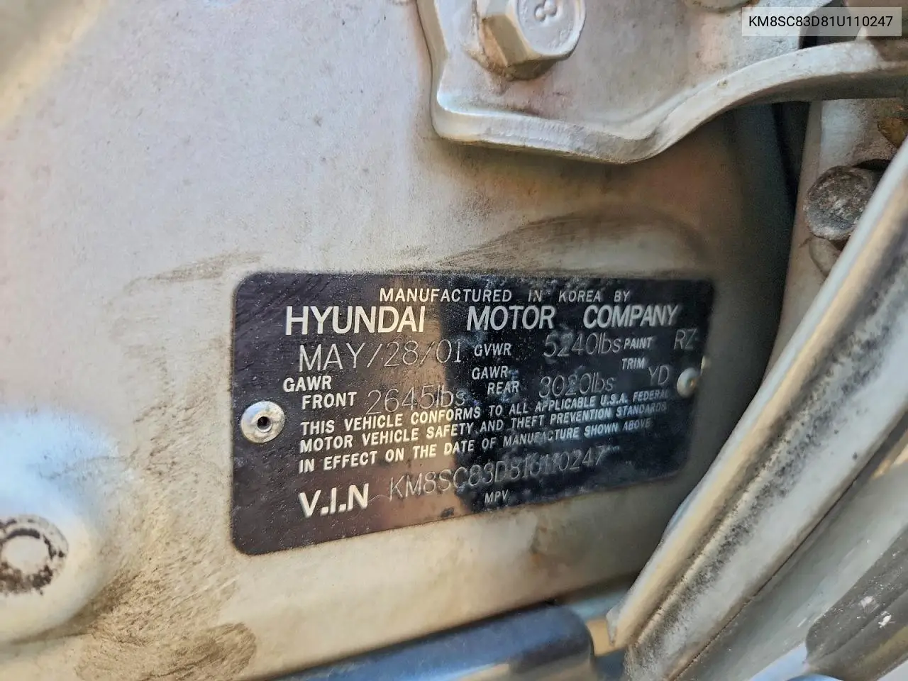 2001 Hyundai Santa Fe Gl VIN: KM8SC83D81U110247 Lot: 60715396
