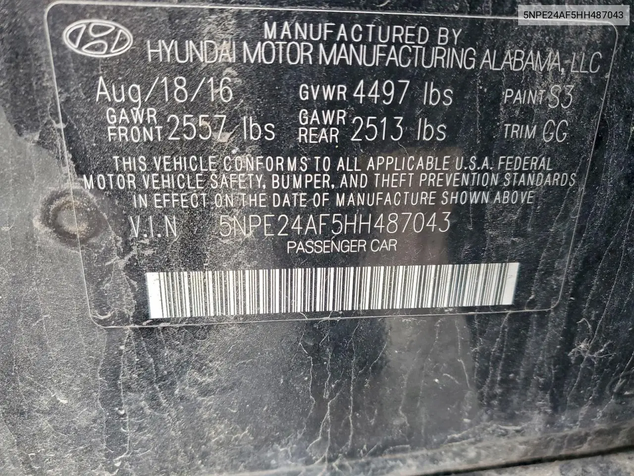5NPE24AF5HH487043 2017 Hyundai Sonata Se