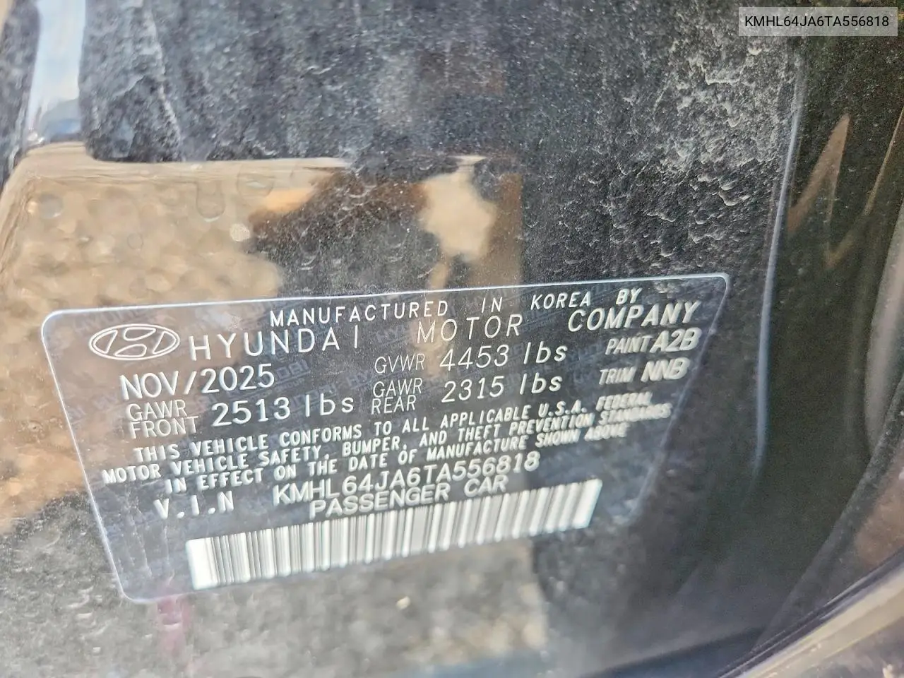 2026 Hyundai Sonata Sel Sport VIN: KMHL64JA6TA556818 Lot: 62085636