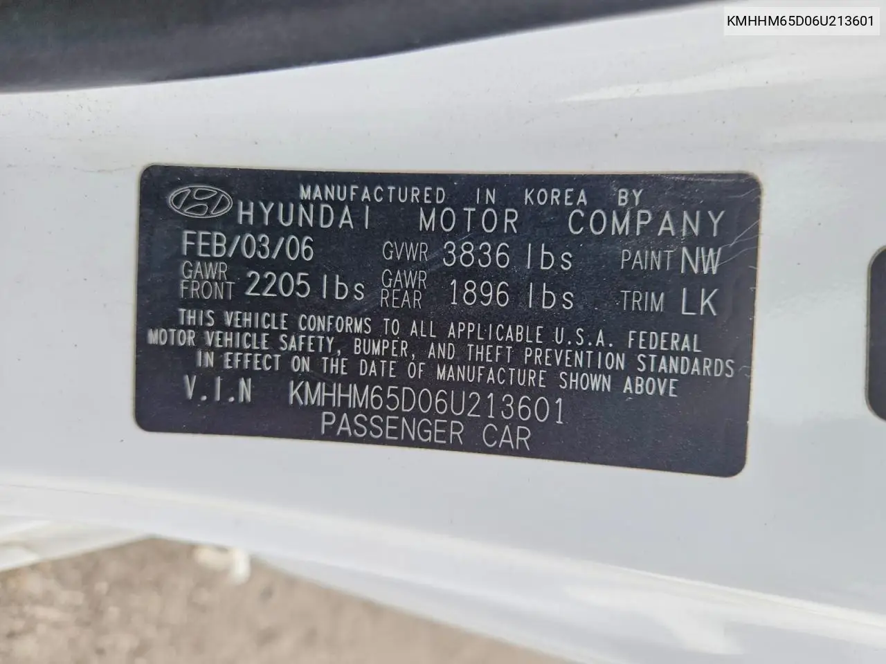 2006 Hyundai Tiburon Gs VIN: KMHHM65D06U213601 Lot: 55428066