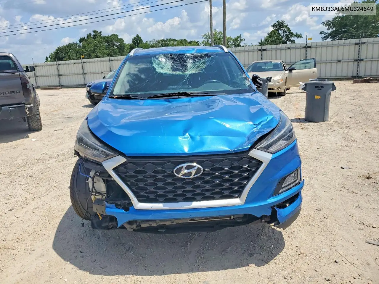 2021 Hyundai Tucson Sport VIN: KM8J33AL6MU324649 Lot: 85458395