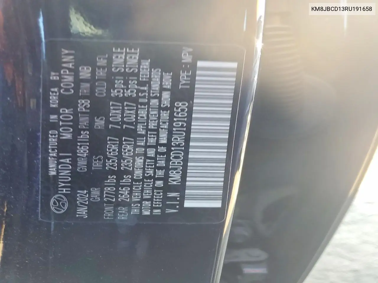 2024 Hyundai Tucson Blue VIN: KM8JBCD13RU191658 Lot: 59875676