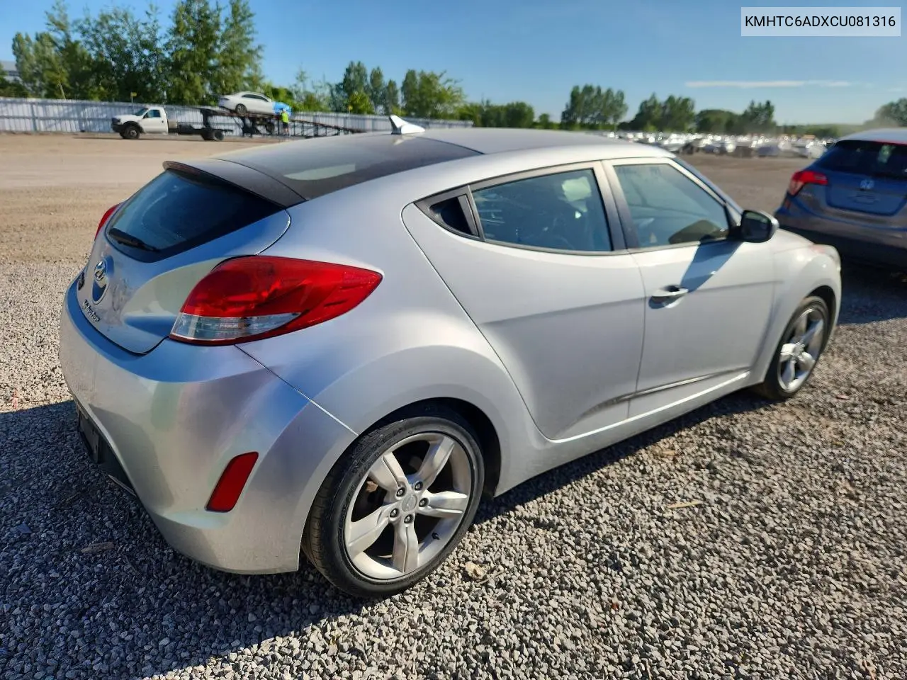 2012 Hyundai Veloster Base VIN: KMHTC6ADXCU081316 Lot: 60991556