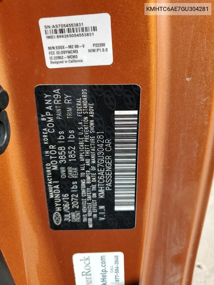 KMHTC6AE7GU304281 2016 Hyundai Veloster