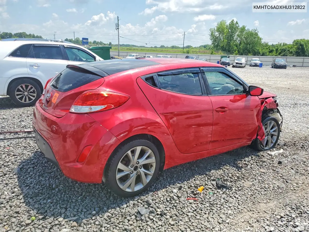 2017 Hyundai Veloster Base VIN: KMHTC6ADXHU312822 Lot: 59375476