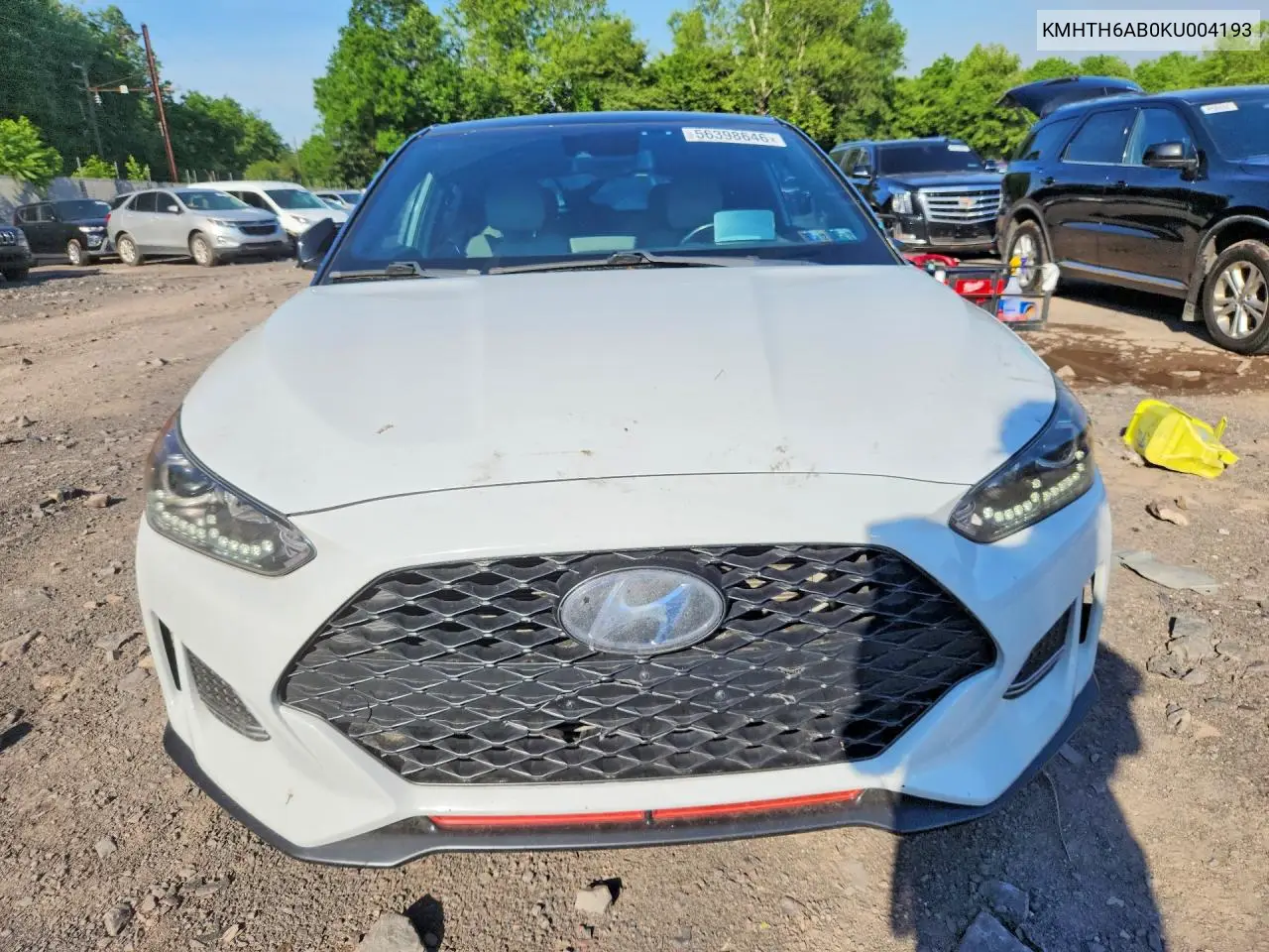 2019 Hyundai Veloster Turbo Ultimate VIN: KMHTH6AB0KU004193 Lot: 56398646