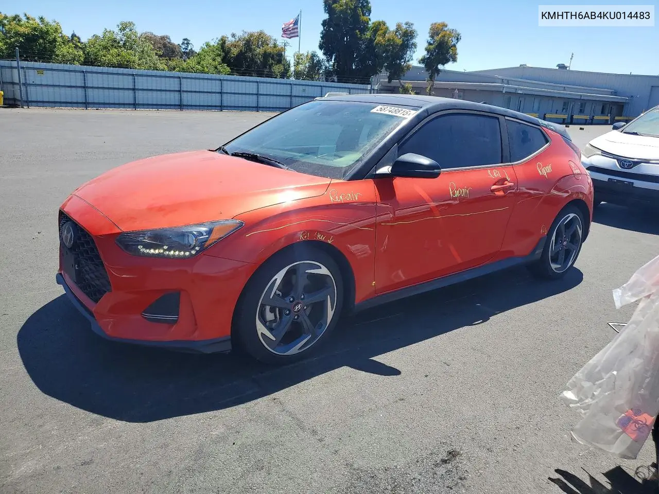 2019 Hyundai Veloster Turbo Ultimate VIN: KMHTH6AB4KU014483 Lot: 58748816