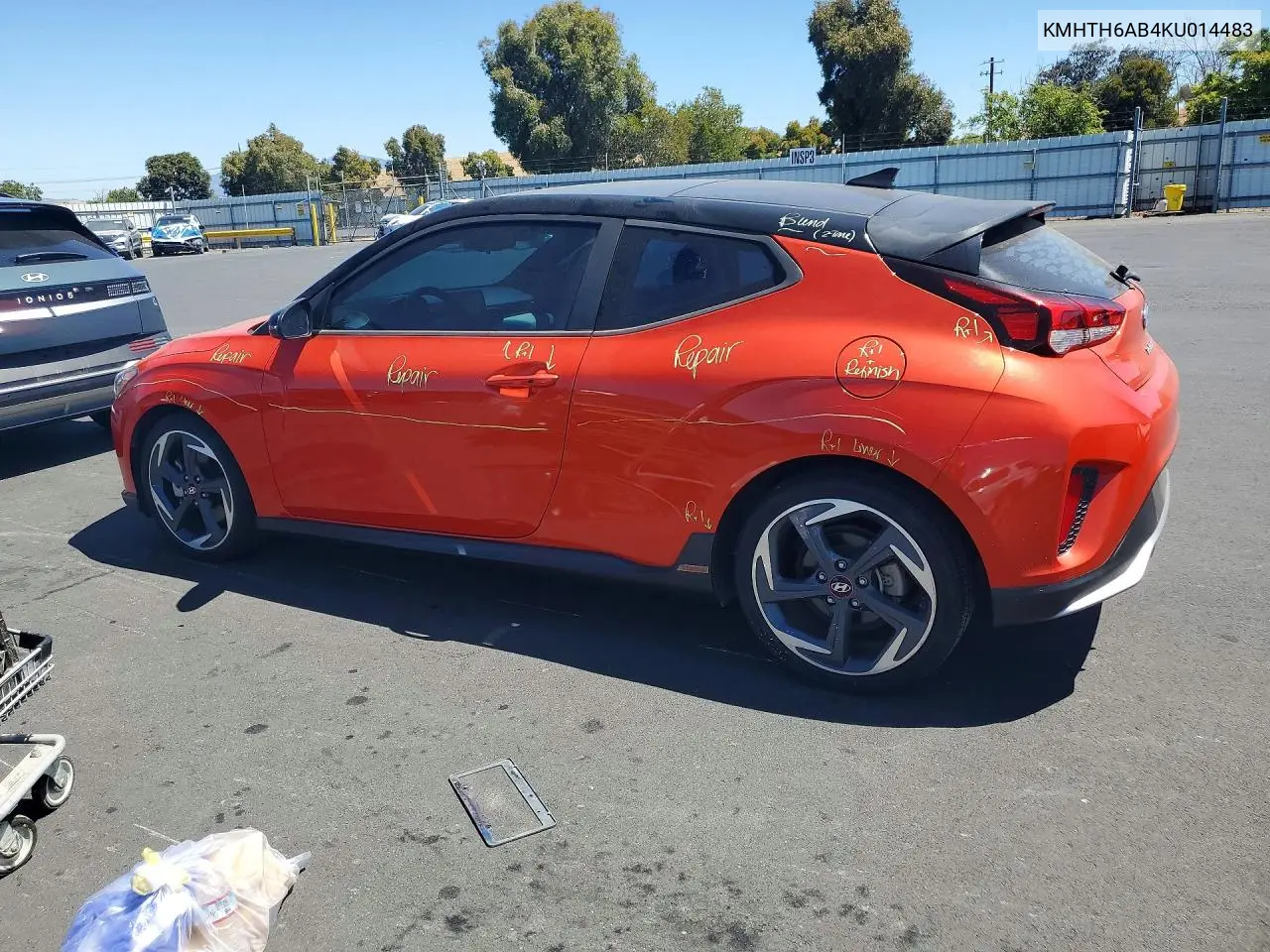 2019 Hyundai Veloster Turbo Ultimate VIN: KMHTH6AB4KU014483 Lot: 58748816