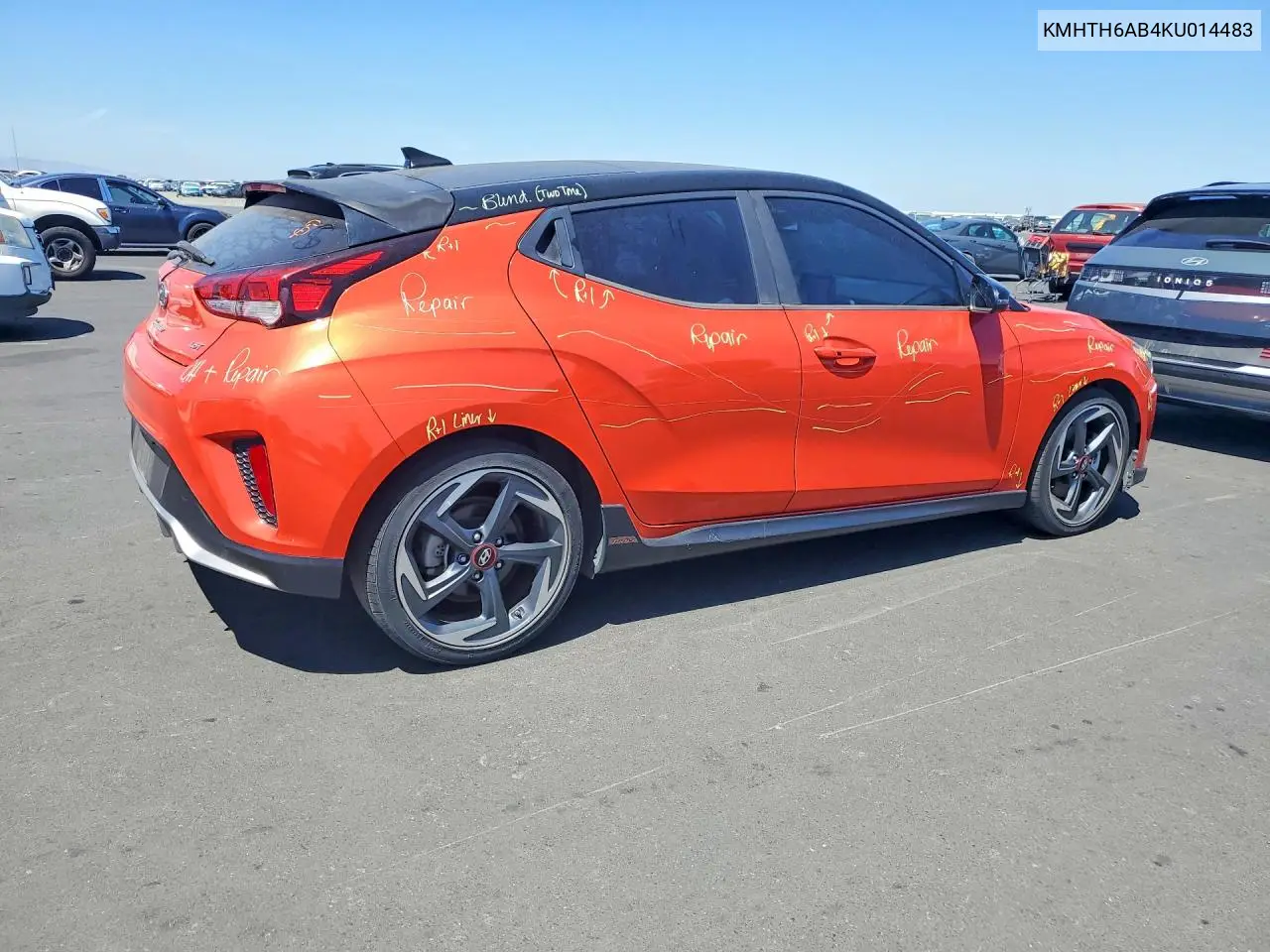 2019 Hyundai Veloster Turbo Ultimate VIN: KMHTH6AB4KU014483 Lot: 58748816