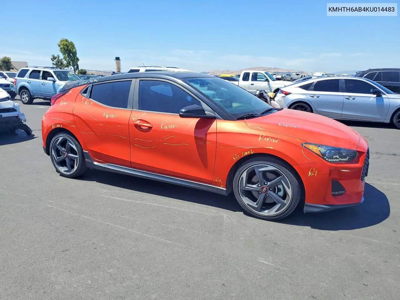 2019 Hyundai Veloster Turbo Ultimate VIN: KMHTH6AB4KU014483 Lot: 58748816