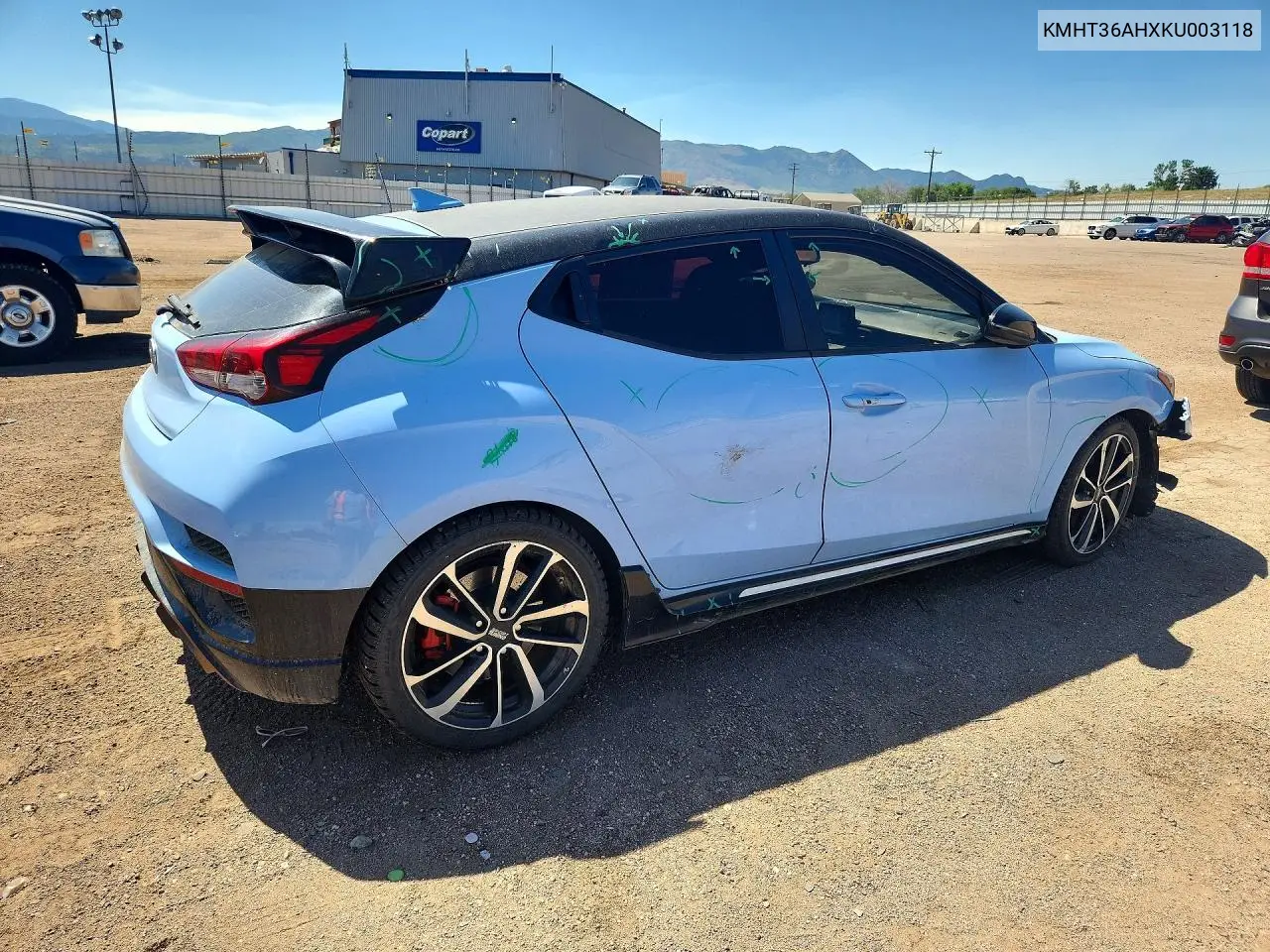 2019 Hyundai Veloster N Base VIN: KMHT36AHXKU003118 Lot: 59297696