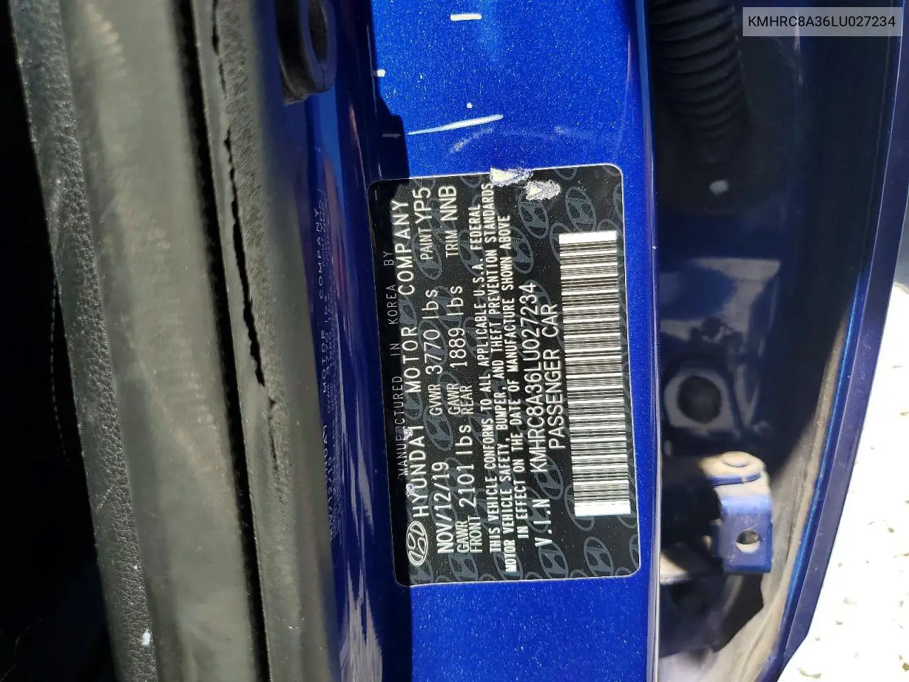 2020 Hyundai Venue Sel VIN: KMHRC8A36LU027234 Lot: 59380886