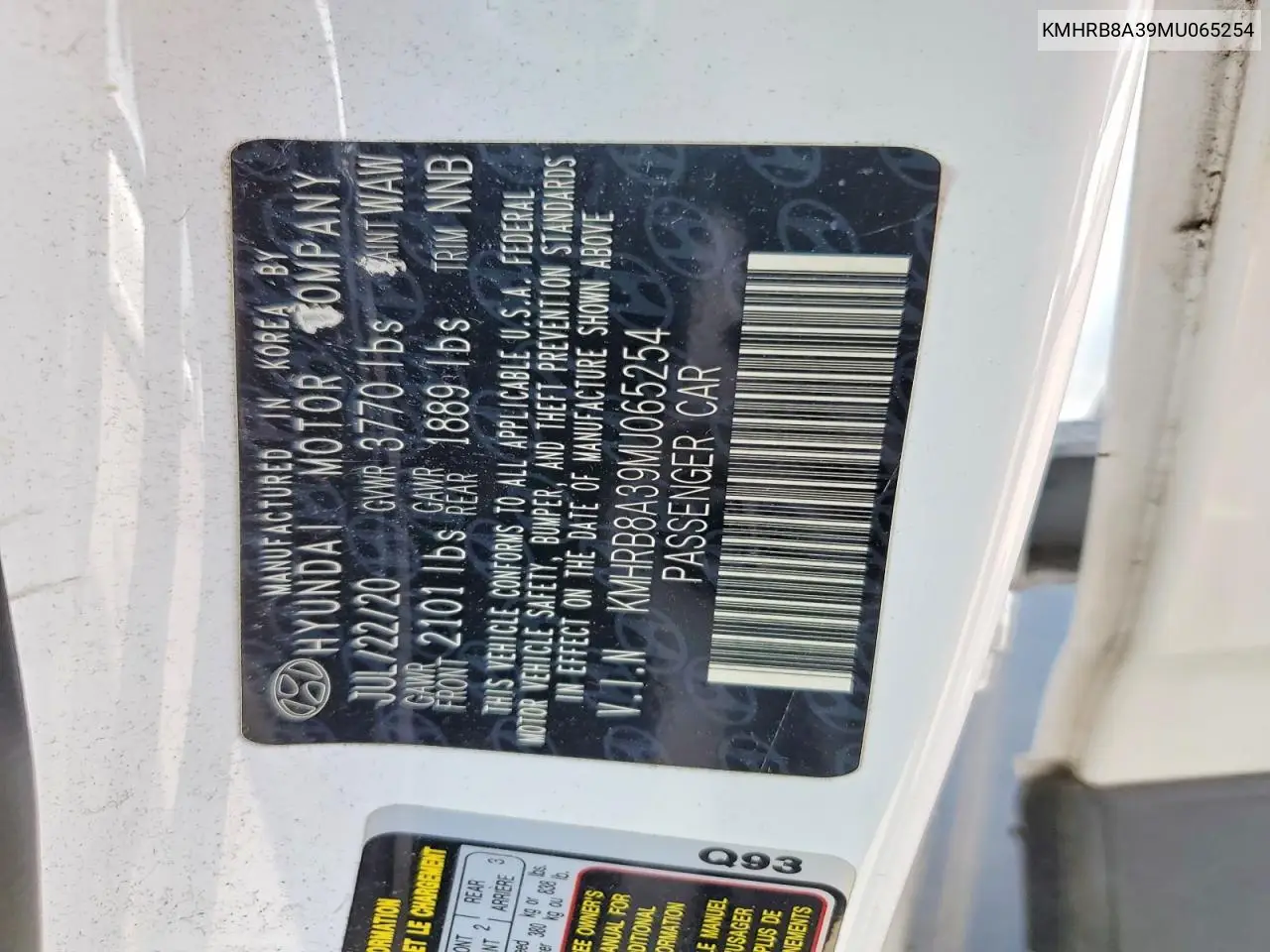 2021 Hyundai Venue Se VIN: KMHRB8A39MU065254 Lot: 60767666