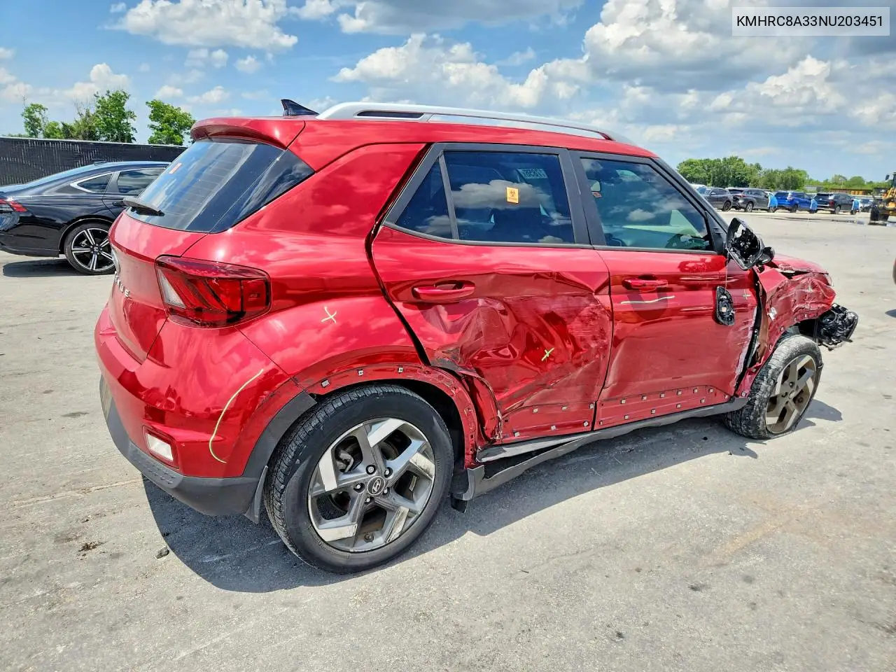 2022 Hyundai Venue Limited VIN: KMHRC8A33NU203451 Lot: 57417856