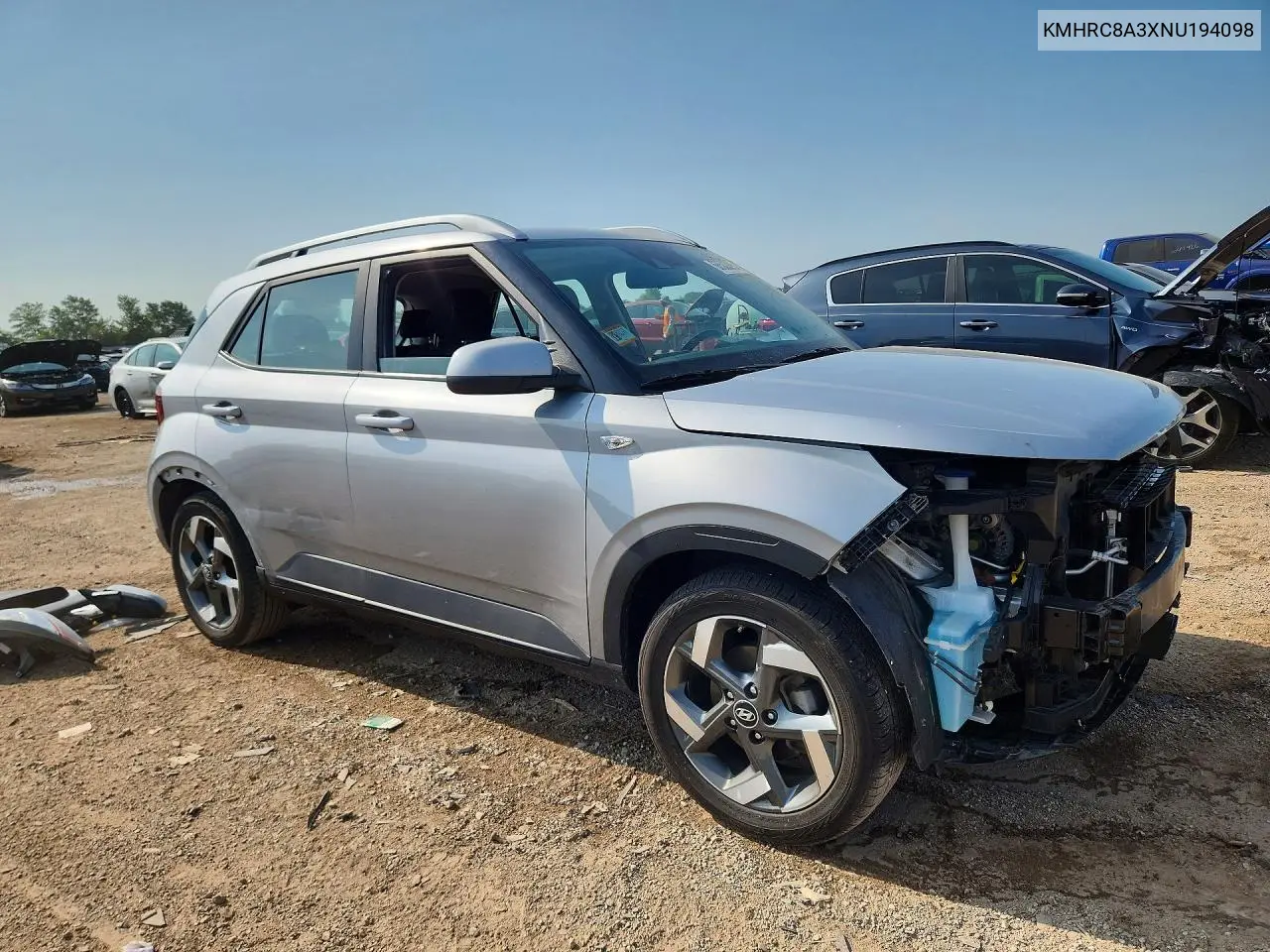 2022 Hyundai Venue Sel VIN: KMHRC8A3XNU194098 Lot: 60500096