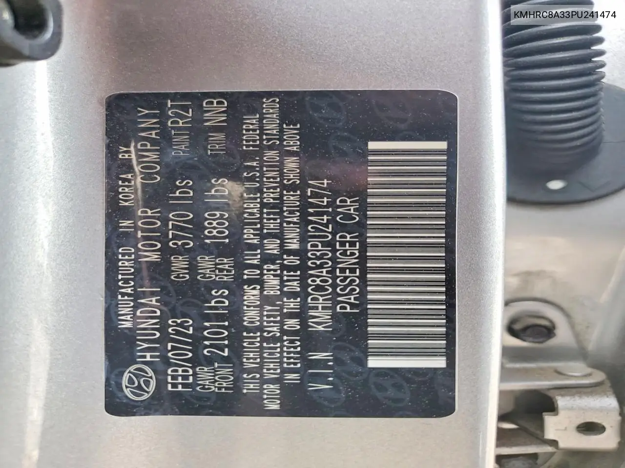 2023 Hyundai Venue Sel VIN: KMHRC8A33PU241474 Lot: 60965986