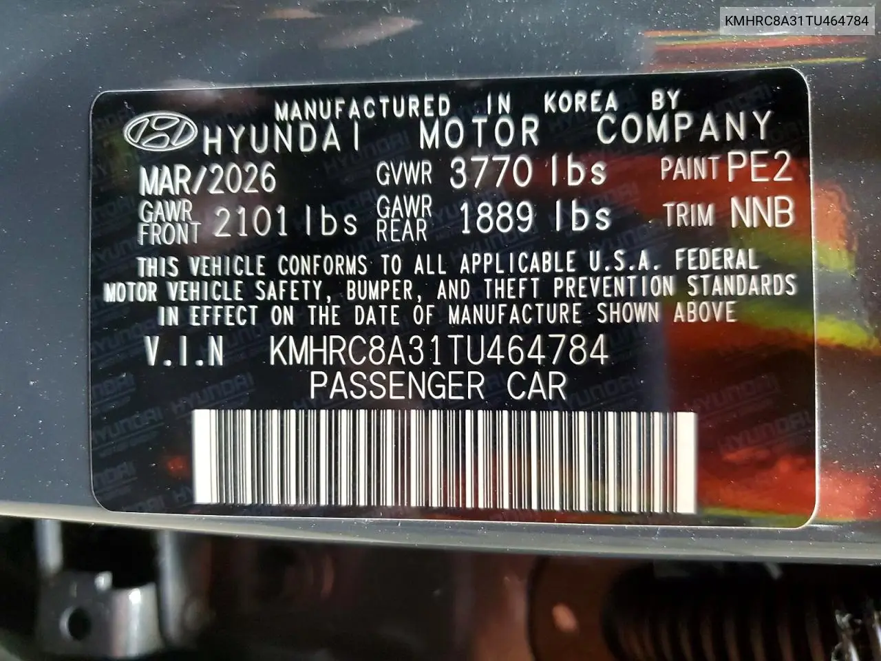 2026 Hyundai Venue Sel VIN: KMHRC8A31TU464784 Lot: 57029186