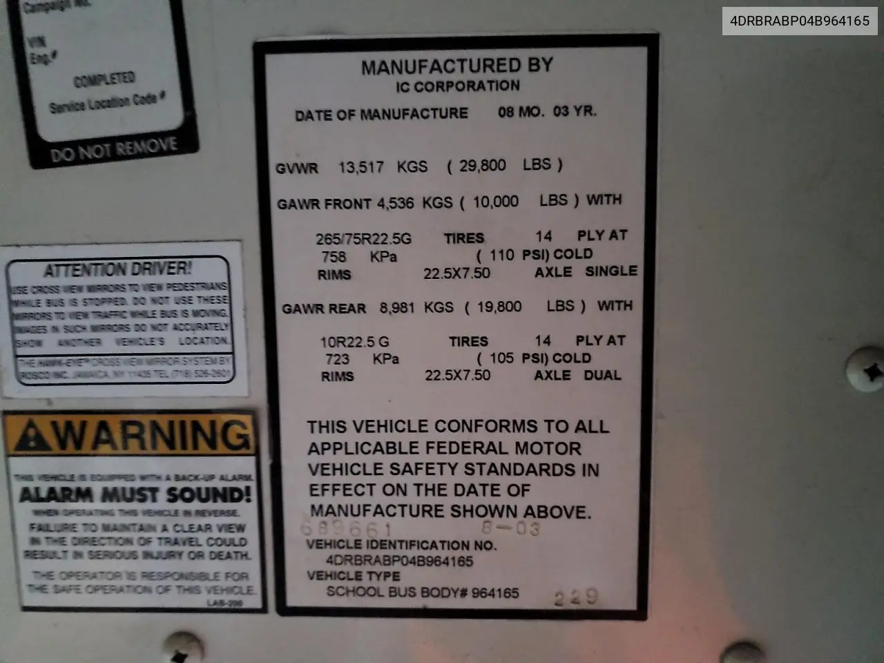 2004 Ic Bus 3000Ic School Bus VIN: 4DRBRABP04B964165 Lot: 90637995