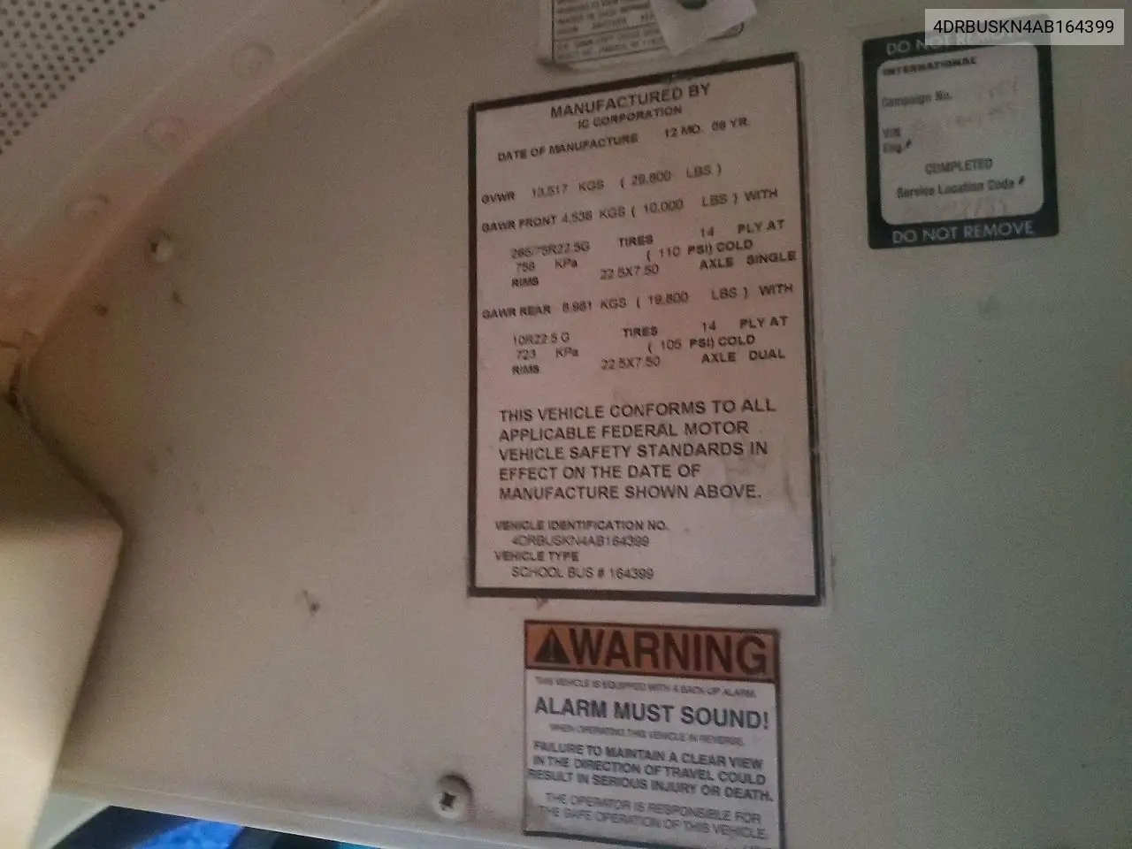 2010 Ic Bus Pb105 School Bus VIN: 4DRBUSKN4AB164399 Lot: 72467905