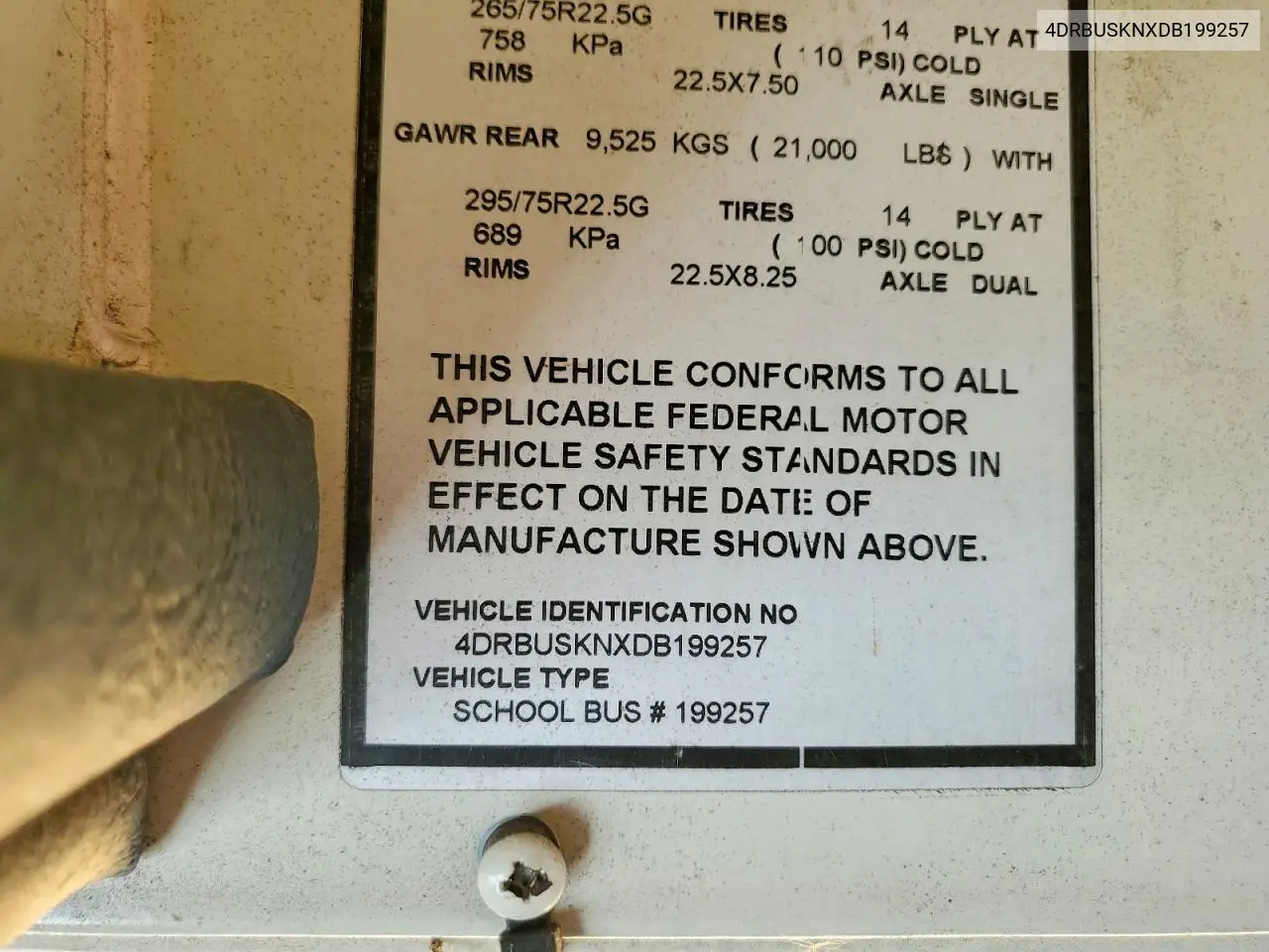 2013 Ic Corporation Ce Series School - School Bus VIN: 4DRBUSKNXDB199257 Lot: 52313546